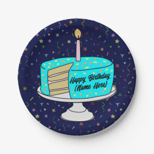 Persoonlijke Happy Birthday Cake - Papieren Borden Bordje
