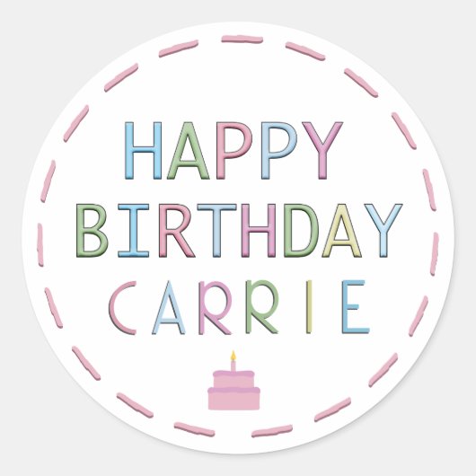 Persoonlijke Happy Birthday Colorful Letters Cake Ronde Sticker (Voorkant)