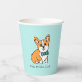 Persoonlijke Happy Birthday Corgi Papieren Bekers (Voorkant)