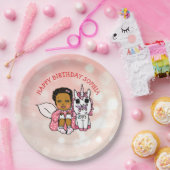 Persoonlijke Happy Birthday Fairy en Unicorn Papieren Bordje (Feest)