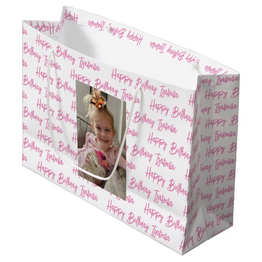 Persoonlijke Happy Birthday-foto Groot Cadeauzakje (Voorkant Gekanteld)