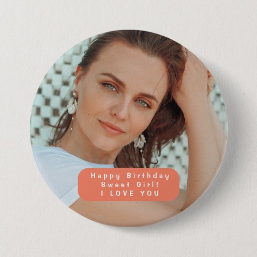 Persoonlijke Happy Birthday Girl-Button Ronde Button 7,6 Cm (Voorkant)