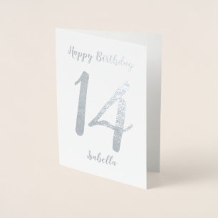 Persoonlijke Happy Birthday-naam en Age Silver Folie Kaarten