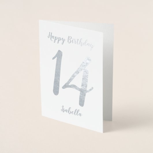 Persoonlijke Happy Birthday-naam en Age Silver Folie Kaarten (Voorkant)