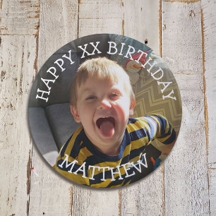 Persoonlijke Happy Birthday-naam en -leeftijd Ronde Button 5,7 Cm