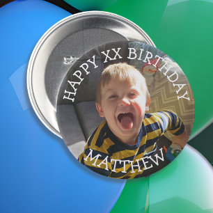 Persoonlijke Happy Birthday-naam en -leeftijd Ronde Button 7,6 Cm
