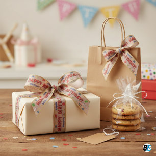 Persoonlijke Happy Birthday Party Favor Rood & Tau Satijnen Lint