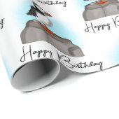 Persoonlijke Happy Birthday Puffin Cadeaupapier (Rol Hoek)