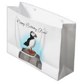 Persoonlijke Happy Birthday Puffin Groot Cadeauzakje (Voorkant Gekanteld)