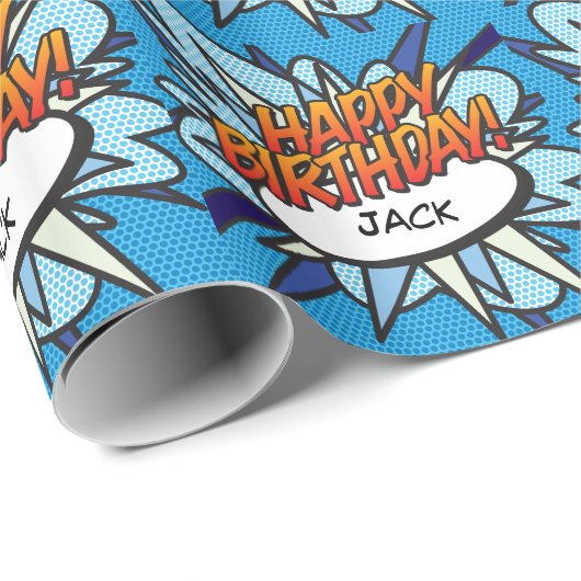 Persoonlijke HAPPY BIRTHDAY-stripboek Pop Art Cadeaupapier (Rol Hoek)