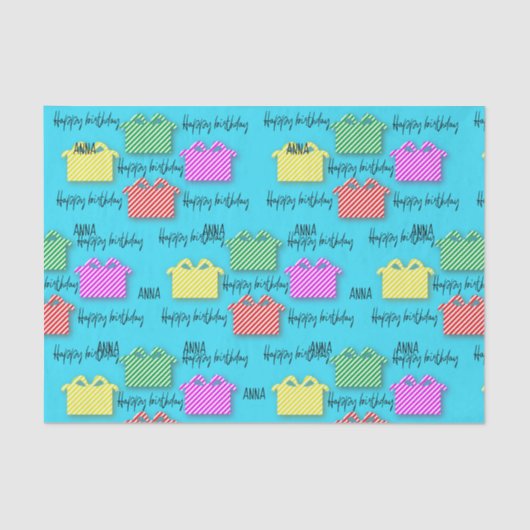 Persoonlijke Happy Birthday Typografie-Cadeaus Tissuepapier (Voorkant)