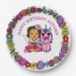 Persoonlijke Happy Birthday Unicorn en Fairy Papieren Bordje