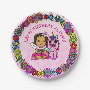 Persoonlijke Happy Birthday Unicorn en Fairy Papieren Bordje