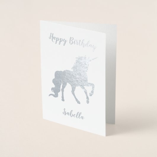 Persoonlijke Happy Birthday Unicorn Silver Folie Kaarten (Voorkant)