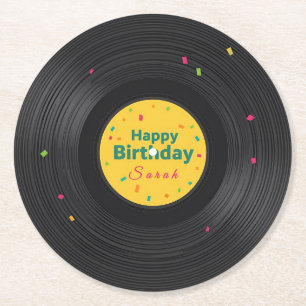 Persoonlijke Happy Birthday Vinylplaat Ronde Kartonnen Onderzetter