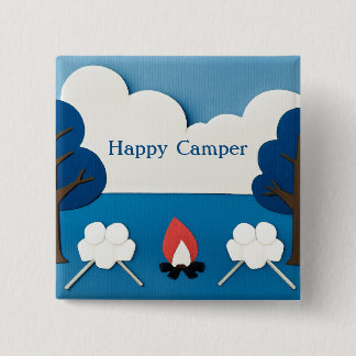 Persoonlijke Happy Camper Kampvuur Smores Camping Vierkante Button 5,1 Cm