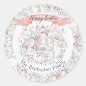 Persoonlijke Happy Easter Spring Deer Bunny Ronde Sticker (Voorkant)