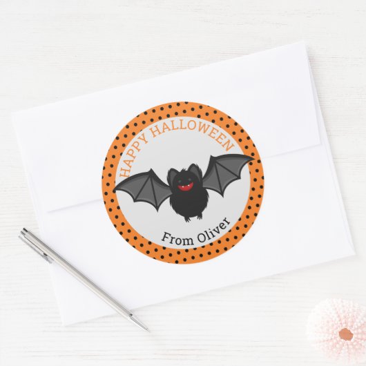 Persoonlijke Happy Halloween Bat Sticker (Envelop)