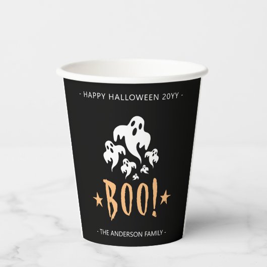 Persoonlijke Happy Halloween Boo Papieren Bekers (Voorkant)