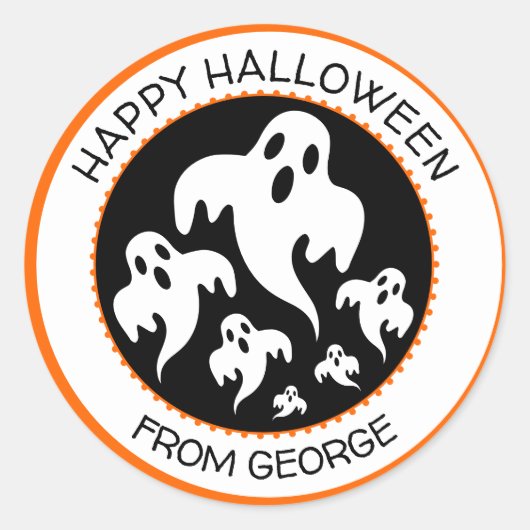 Persoonlijke Happy Halloween Ghost Ronde Sticker (Voorkant)