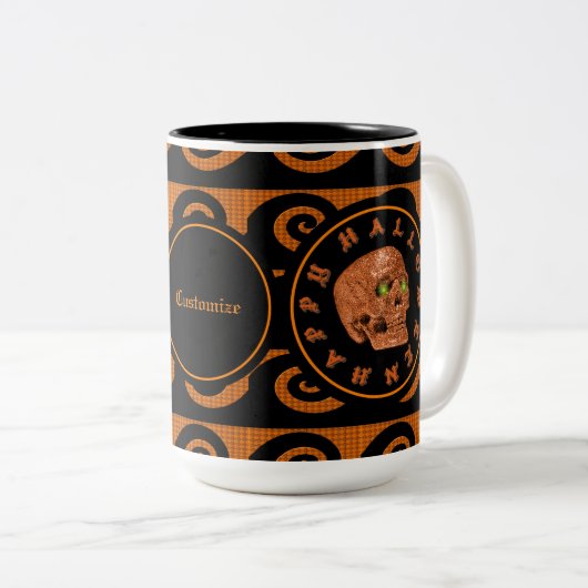 Persoonlijke Happy Halloween Glitter Skull Mok 2 (Voorkant rechts)