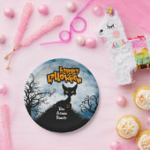 Persoonlijke Happy Halloween Spooky Cat Papieren Bordje (Feest)
