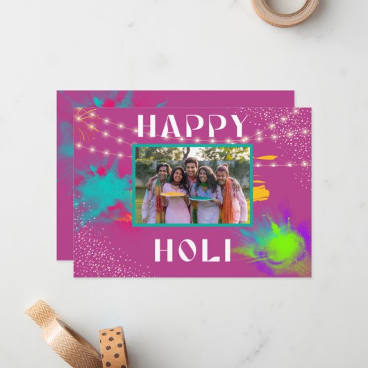 Persoonlijke Happy Holi-boodschap voor kleurrijk f Notitiekaartje (Voorkant / Achterkant in situ)