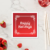 Persoonlijke Happy Holiday Swirl Border Red Servetten (Insitu)