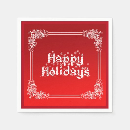 Persoonlijke Happy Holiday Swirl Border Red Servetten (Voorkant)