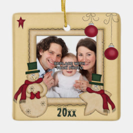 Persoonlijke Happy Holiday Xmas-fotoversiering Keramisch Ornament