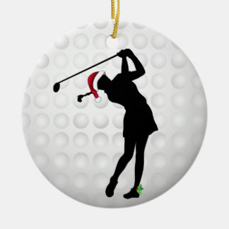 Persoonlijke Happy Hollydays Woman Golfer Keramisch Ornament