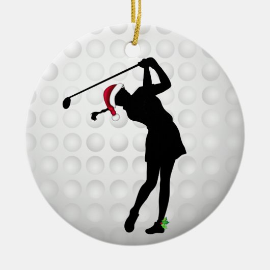 Persoonlijke Happy Hollydays Woman Golfer Keramisch Ornament (Voorkant)