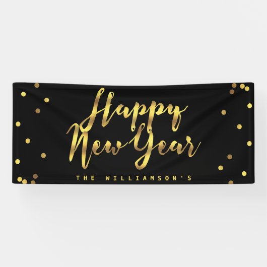 Persoonlijke Happy Nieuwjaar Faux Gold Confetti Spandoek (Horizontaal)