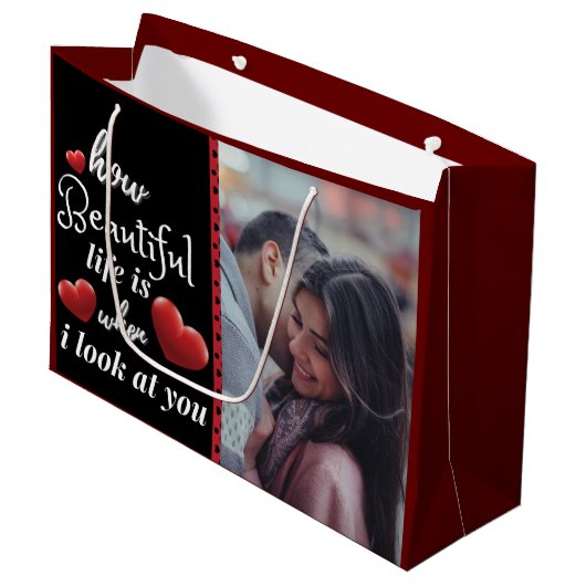 Persoonlijke Happy Valentijns Day Foto Groot Cadeauzakje (Voorkant Gekanteld)