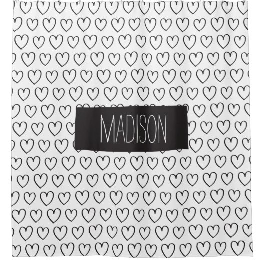 Persoonlijke hartendouche: gordijn-zwart en wit douchegordijn (Voorkant)