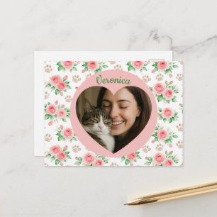 Persoonlijke Hartfoto & Aquarel Bloemen Briefkaart