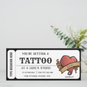 Persoonlijke Heart Tattoo Ticket Cadeaubon Kaart (Staand voorkant)
