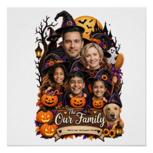 Persoonlijke Heksenhoed Halloween Familie   Op Maa Perfect Poster