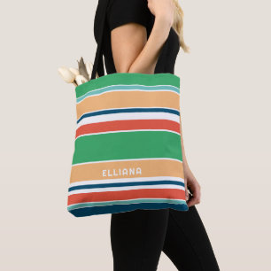 Persoonlijke heldere kleurrijke zomer kunst strepe tote bag