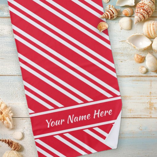 Persoonlijke heldere rode en witte strepen strandlaken