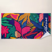 Persoonlijke heldere tropische kleurrijke bloemstu strandlaken (Voorkant)