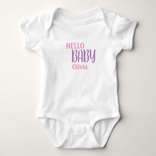 Persoonlijke Hello Baby Roze   Romper (Voorkant)
