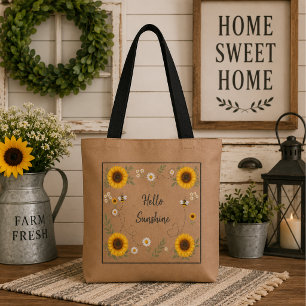 Persoonlijke Hello Sunshine Zonnebloem Tote Bag