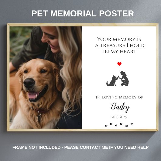 Persoonlijke herdenkingsfoto huisdier met tekst poster
