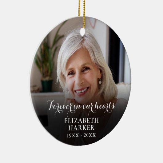 Persoonlijke herdenkingsfoto voor altijd in ons ha keramisch ornament (Rechts)