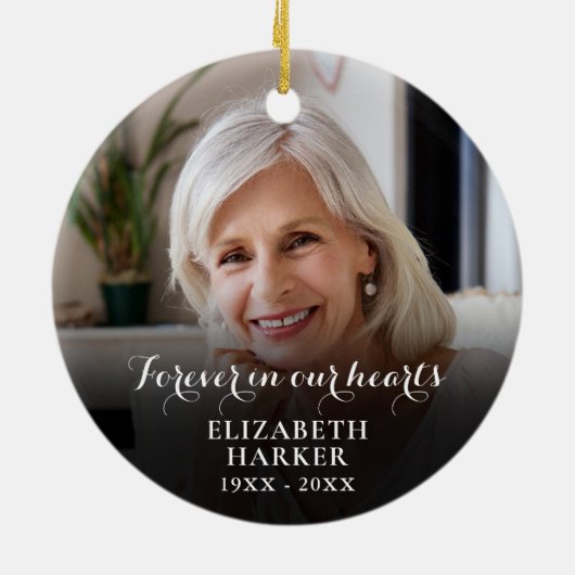 Persoonlijke herdenkingsfoto voor altijd in ons ha keramisch ornament (Achterkant)