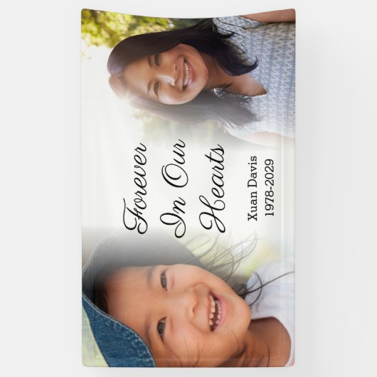 Persoonlijke herdenkingsfoto voor altijd in ons ha spandoek (Verticaal)
