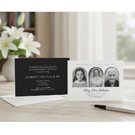 Persoonlijke herdenkingsuitnodiging met 3 foto's kaart