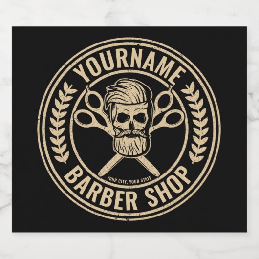 Persoonlijke herenkapper Skull Rockabilly Salon   Bier Etiket (Enkel label)