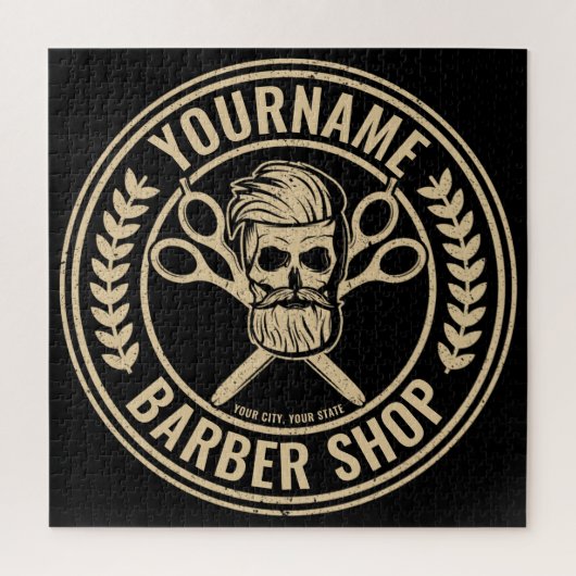 Persoonlijke herenkapper Skull Rockabilly Salon Legpuzzel (Verticaal)